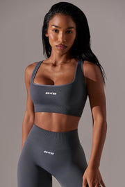 Ardour - Open Back Square Neck Sports Bra in Grey