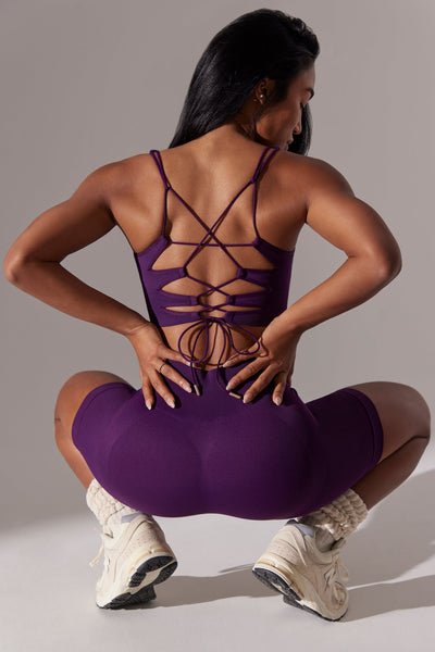 Ardour - Open Back Square Neck Sports Bra in Purple