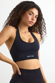 Define Luxe Halterneck Sports Bra in Jet Black