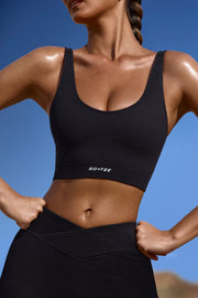 Accomplish - Plunge Neck Open Back FlexiRib Sports Bra in Black