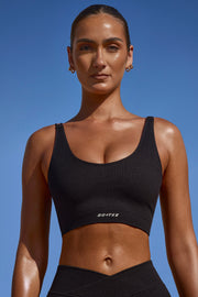 Accomplish - Plunge Neck Open Back FlexiRib Sports Bra in Black