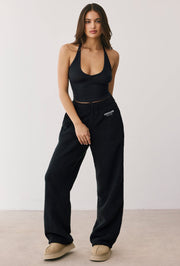 Laze - Fleece Wide Leg Joggers in Onyx