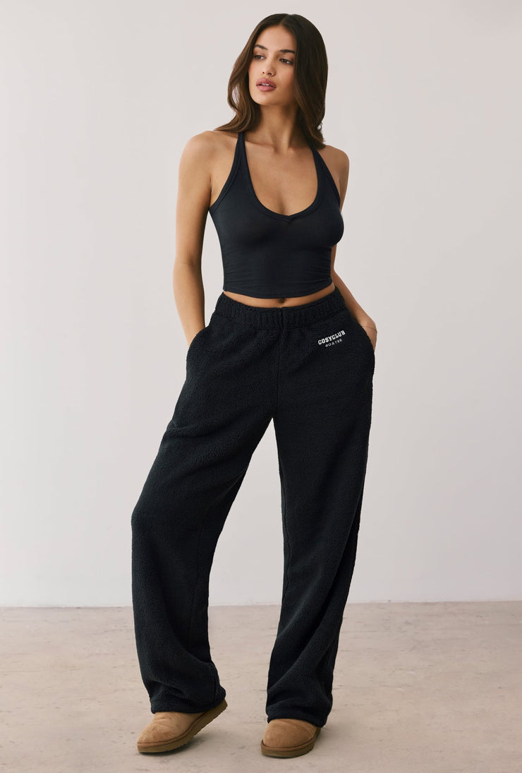 Laze - Fleece Wide Leg Joggers in Onyx