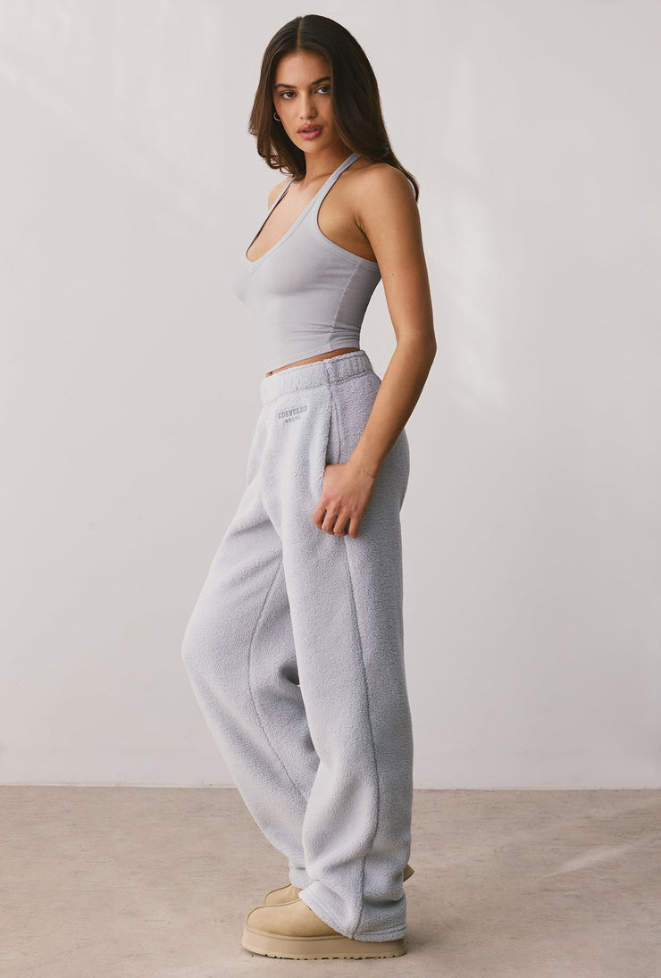 Laze - Fleece Wide Leg Joggers in Fog