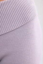 Fold Over Kick Flare Chunky Knit Trousers in Dusty Lavender