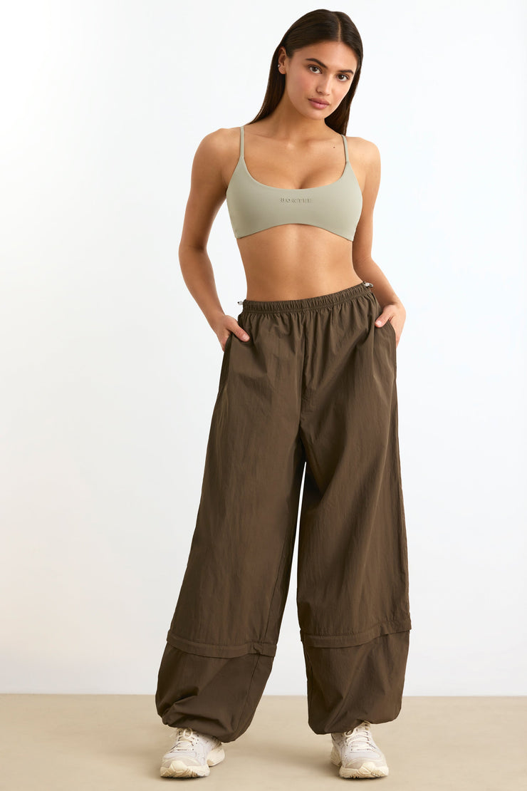 Convertible Wide Leg Track Pants in Espresso