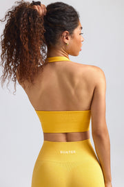 Define Luxe Halterneck Sports Bra in Golden Yellow