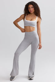 Soft Active Contrast-Trim Flared Trousers in Ice Grey